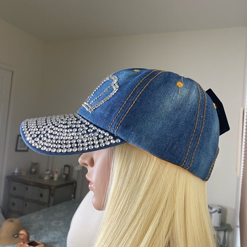 Denim Rhinestone Crown Cap - Picture 6 of 10